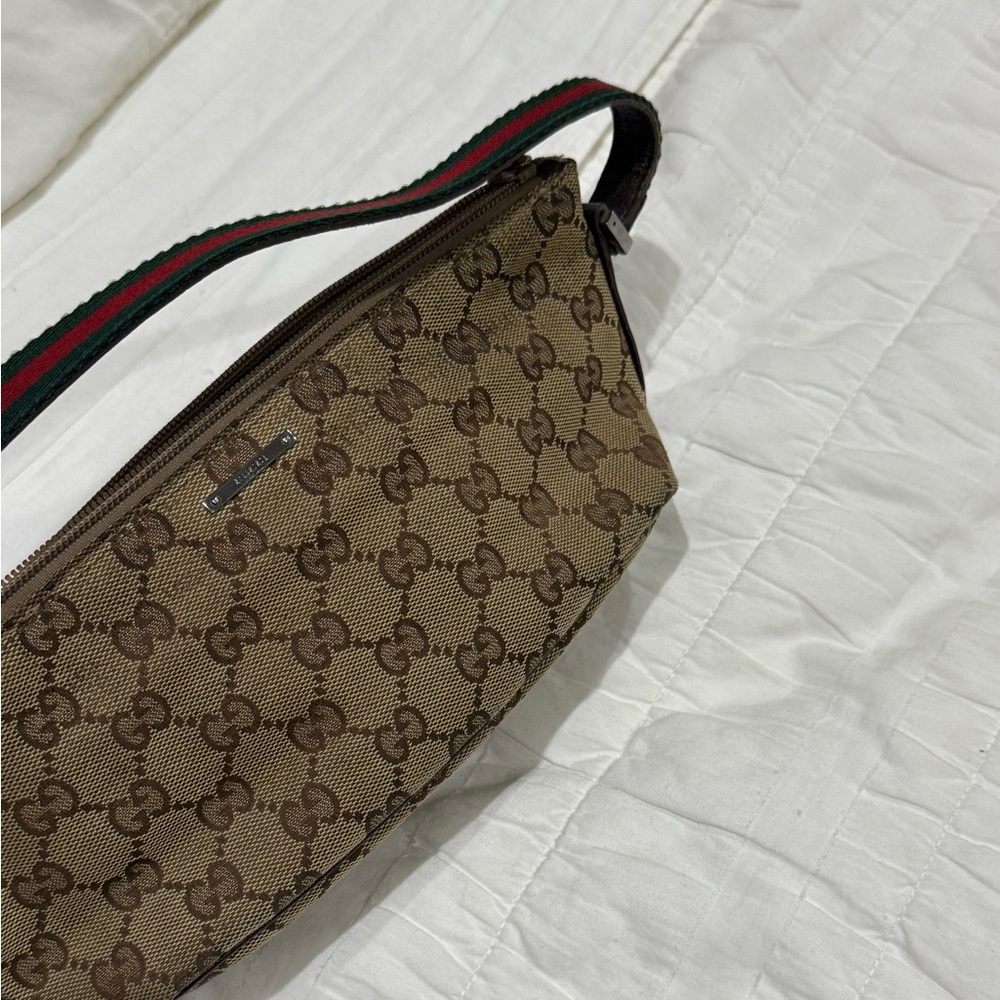 Gucci Monogram Pouchette Stripe Handle